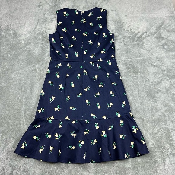 Draper James Navy Lemon Floral Ruffle Hem Fit Flare Dress Size 8 - Picture 3 of 9